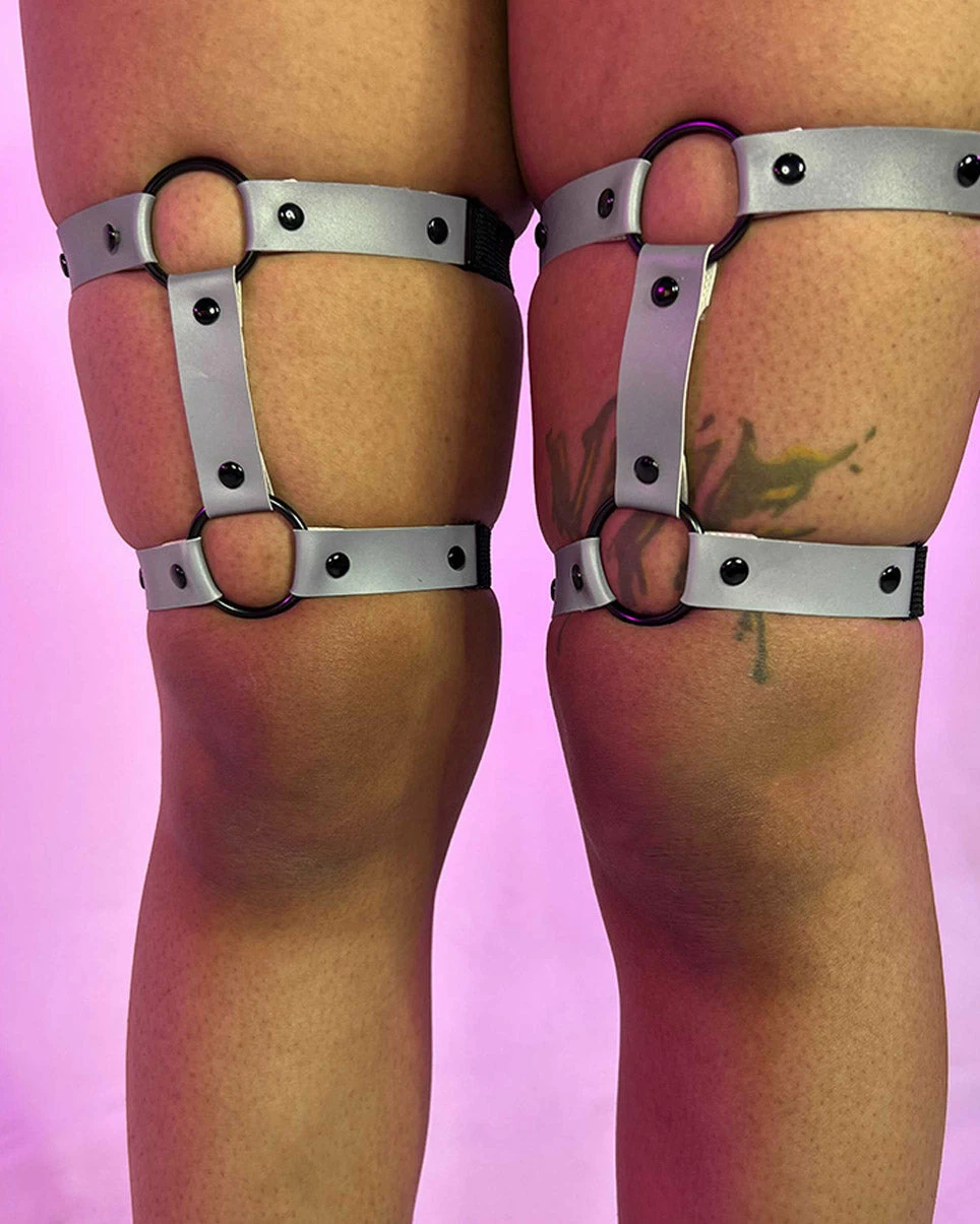AE 1pc Flash Reflective Dual-Strap O-Ring Leg Garter 3 AE 1pc Flash Reflective Dual-Strap O-Ring Leg Garter - Image 3