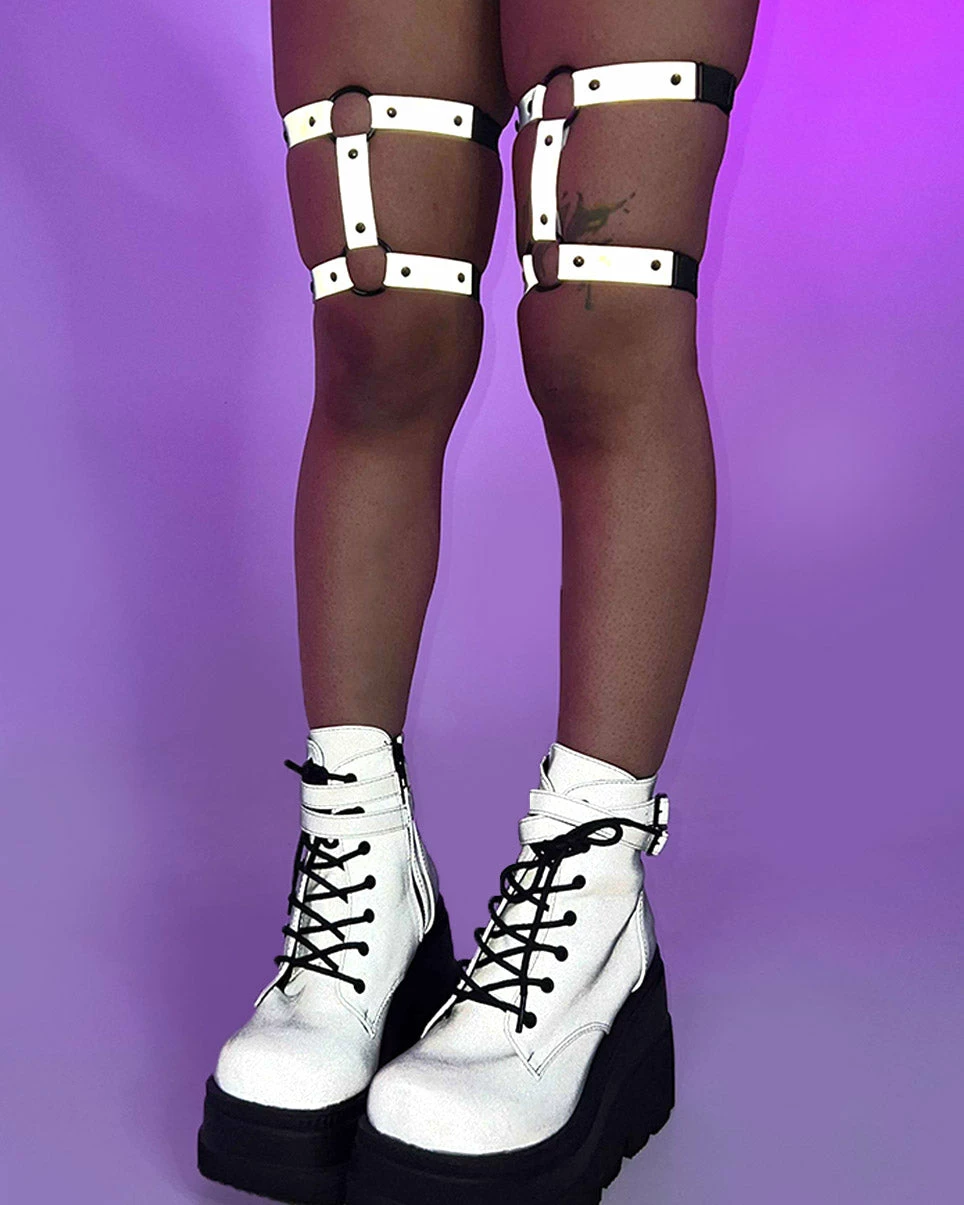 AE 1pc Flash Reflective Dual-Strap O-Ring Leg Garter 1 AE 1pc Flash Reflective Dual-Strap O-Ring Leg Garter