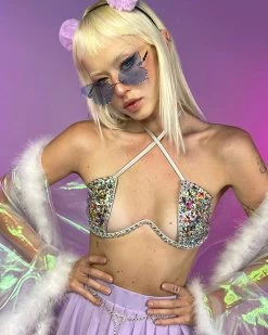 OhYes Fashion Silver Double Crossed Diamonds Bustier