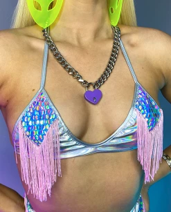 Roma Astro Candy Shiny Bikini Top With Fringe Detail