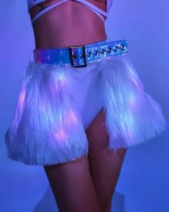 J. Valentine White/Pink LED White Fur Belted Skirt
