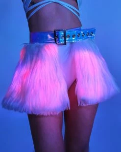 J. Valentine Confetti LED White Fur Belted Skirt