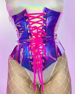 J. Valentine Hot Pink Vinyl Holographic Corset Waist Cincher