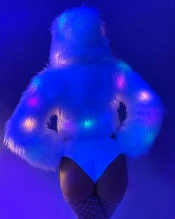J. Valentine Multi-Color LED White Furry Cropped Hooded Jacket -ravewonder store 26 ac6bec58 e0a4 4b75 88d1 047d67461363
