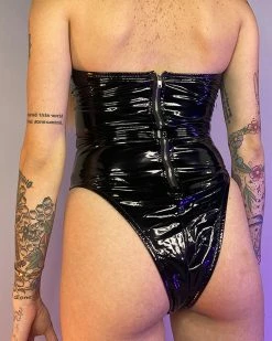 AE Hug Me Tight Black Vinyl PU High Cut Bodysuit -ravewonder store 2 8008b2c1 8c27 46b2 a0d1 fe3f3531679b