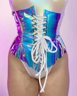 J. Valentine Pink Ice/White Vinyl Holographic Corset Waist Cincher