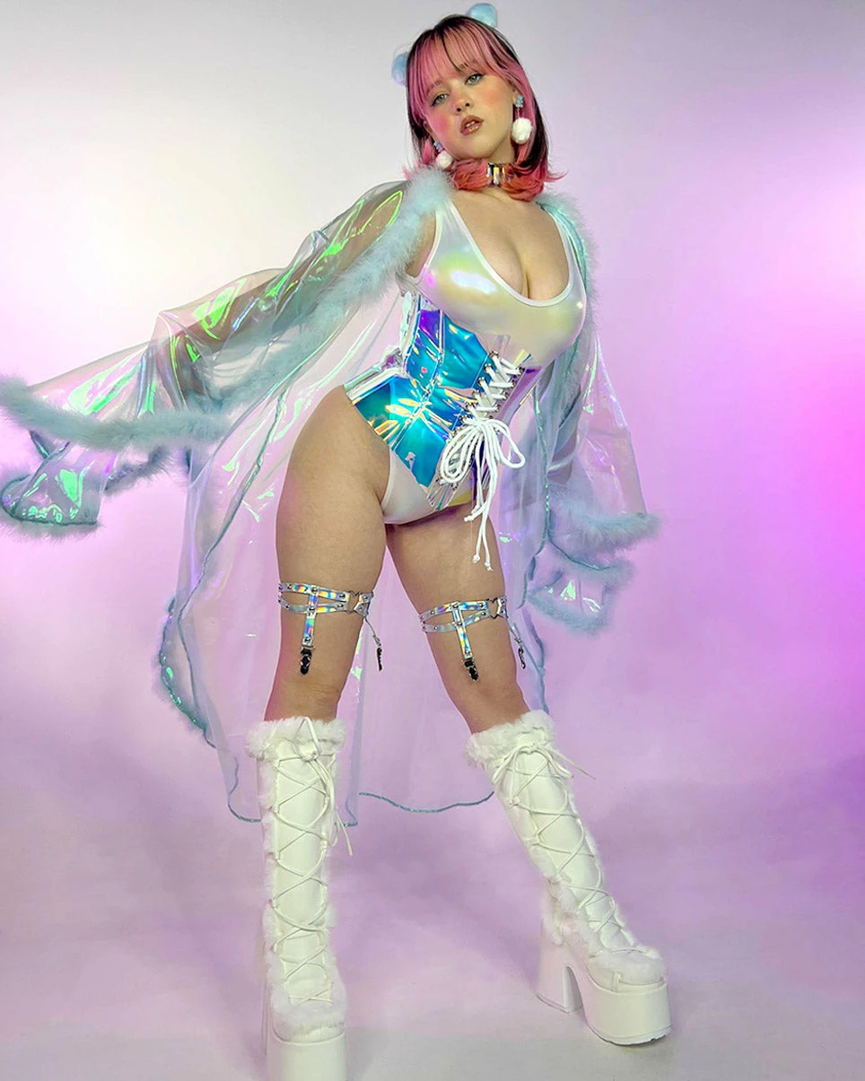 J. Valentine Pink Ice/White Vinyl Holographic Corset Waist Cincher 5 J. Valentine Pink Ice/White Vinyl Holographic Corset Waist Cincher - Image 3