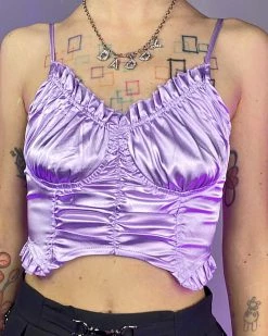 AE Satin Lavender Ruched Bustier Crop Top