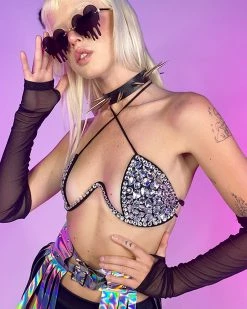 OhYes Fashion Black Double Crossed Diamonds Bustier