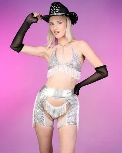 Bodyzone Disco Cowgirl 3pc Silver Sequin Set