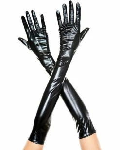 Music Legs Metallic Black Long Gloves 10 Music Legs Metallic Black Long Gloves -ravewonder store 457 black med