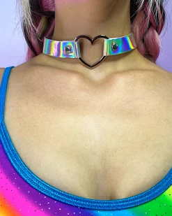 AE Holographic Choker With Heart Ring -ravewonder store 47