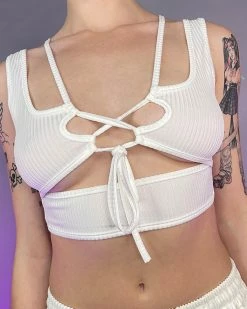 AE White Strapped Down Cutout Top -ravewonder store 4 45e390a6 db42 4e3f 8850 b55c3bfb36fd