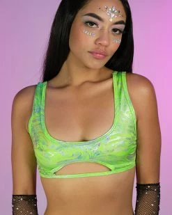 Roma Hypnotic Green Keyhole Crop Top