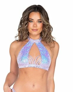 Roma Astro Candy Halter Sequin Top With Strap Detail