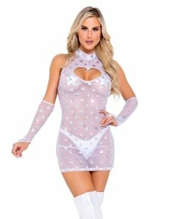 Roma White Cosmic Stardust Cutout Dress