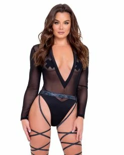 Roma Sheer Icon Bodysuit -ravewonder store 6086 6087 Blk
