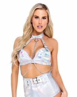 Roma Silver Holo Foil Chain Top -ravewonder store 6115 6116 Slvr 13b57c01 a01f 446b 9f72 dbf735b723bf