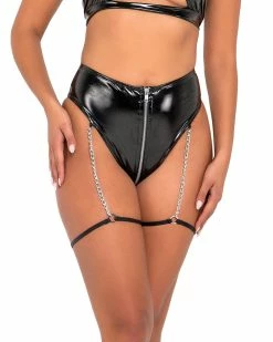Roma Pitch Black Vinyl Garter Bottoms -ravewonder store 6117 6118 Blk 2