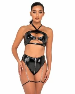 Roma Pitch Black Vinyl Garter Bottoms -ravewonder store 6117 6118 Blk d67c2590 3118 4ec2 86ce 0ed88f286870