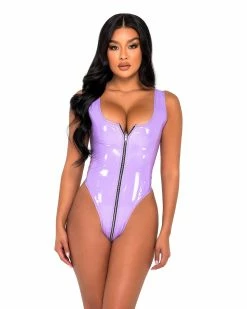 Roma Lavender Babe Zipper Vinyl Bodysuit 8 Roma Lavender Babe Zipper Vinyl Bodysuit -ravewonder store 6129