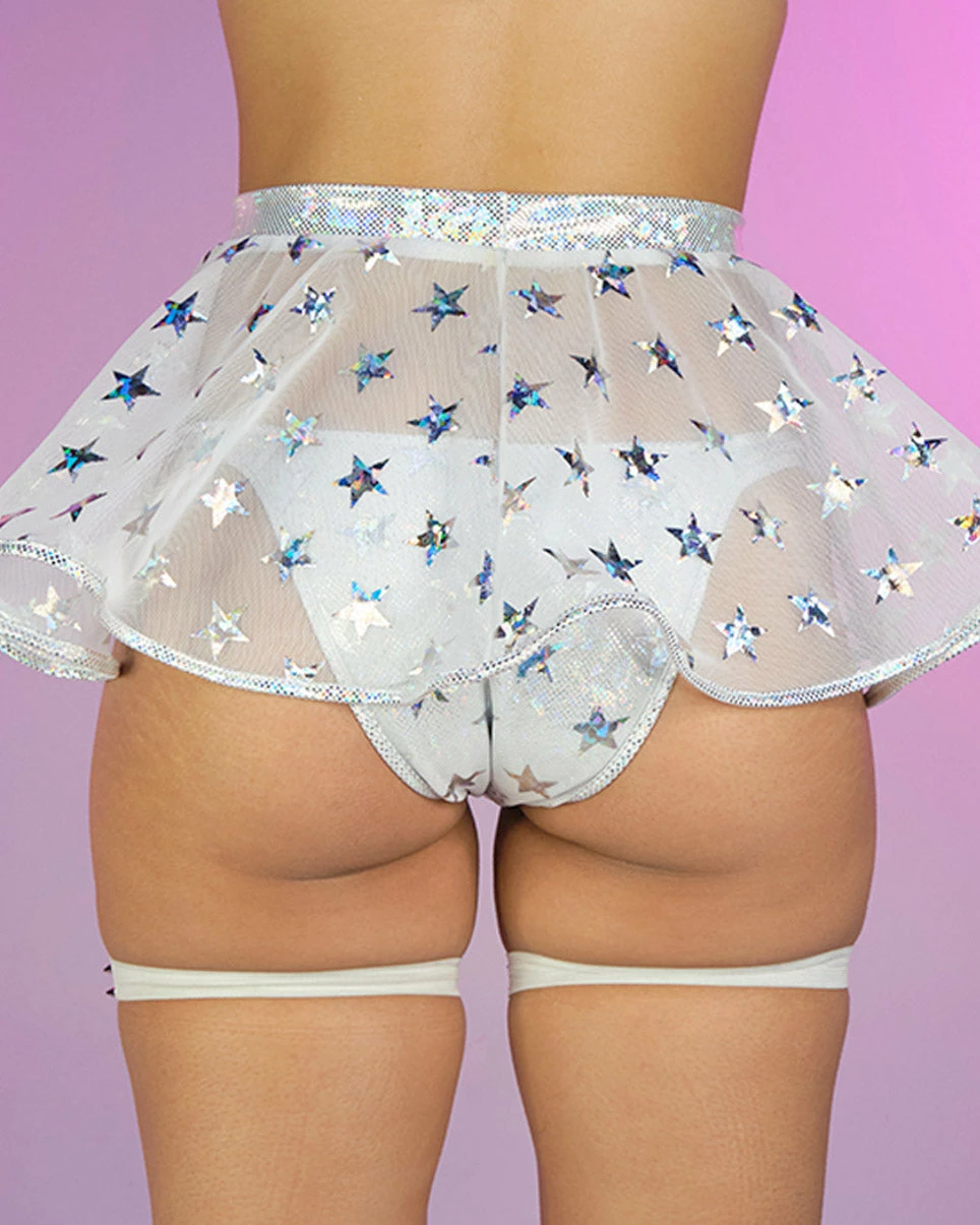 Roma White Cosmic Stardust Mesh Mini Skirt 5 Roma White Cosmic Stardust Mesh Mini Skirt - Image 3