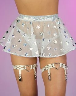 Roma White Cosmic Stardust Mesh Mini Skirt