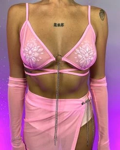 OhYes Fashion Baby Pink Pray For Me Mesh Chain Top
