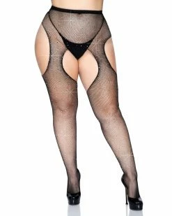 Leg Avenue Rhinestone Fishnet Suspender Pantyhose -ravewonder store 9108X 11 001