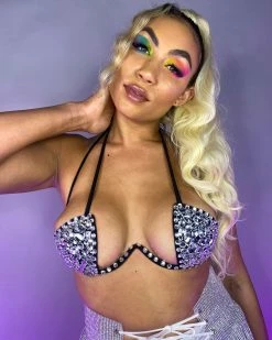 OhYes Fashion Black Double Crossed Diamonds Bustier -ravewonder store BRA2