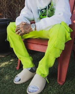 EPTM Bright Lights Neon Yellow Fleece Cargo Pants