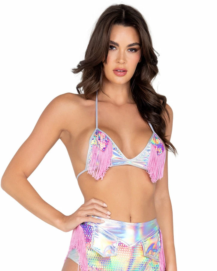 Roma Astro Candy Shiny Bikini Top With Fringe Detail 4 Roma Astro Candy Shiny Bikini Top With Fringe Detail - Image 2