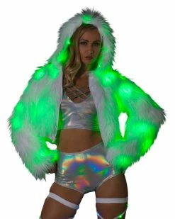 J. Valentine Green LED White Furry Cropped Hooded Jacket 16 J. Valentine Green LED White Furry Cropped Hooded Jacket -ravewonder store CL524 GRN