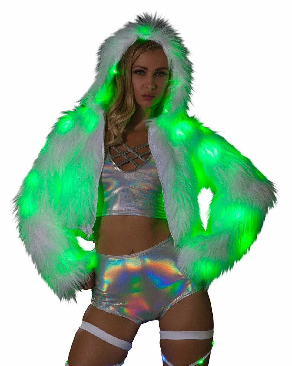 J. Valentine Green LED White Furry Cropped Hooded Jacket 8 J. Valentine Green LED White Furry Cropped Hooded Jacket - Image 6