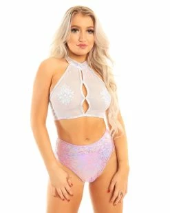 J. Valentine Holographic Shatter High Waist Bottoms -ravewonder store FF388 WHT FF389 LAV