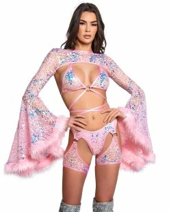 J. Valentine Pink Blush Sequin Fur-Trimmed Shrug 12 J. Valentine Pink Blush Sequin Fur-Trimmed Shrug -ravewonder store FR101 FR102 FR103 PPK FRONT scaled