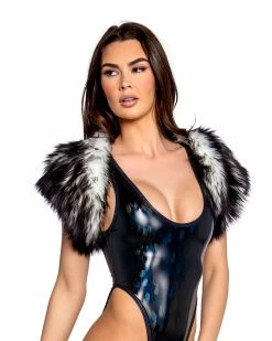 J. Valentine Faux Fur Shoulder Poofs -ravewonder store FR124 BLK FR160 BWT FRONT