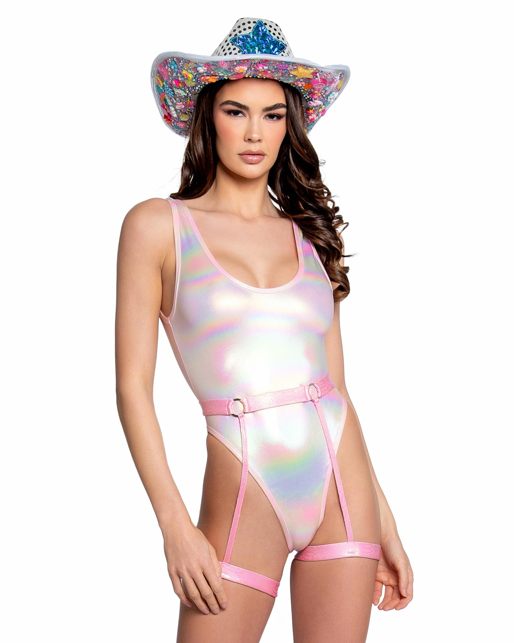 J. Valentine Baby Pink Holo Foil Bodysuit 4 J. Valentine Baby Pink Holo Foil Bodysuit - Image 2