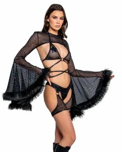 J. Valentine Dotted Luv Black Mesh Ring Wrap Top -ravewonder store FR140 FR141 FR142 BLK FRONT scaled