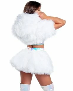 J. Valentine White/Pink LED White Fur Belted Skirt -ravewonder store FR150 FR151 ALL COLORS BACK 2 scaled