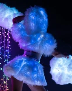 J. Valentine White/Blue LED White Fur Belted Skirt -ravewonder store FR150 FR151 WBL BACK scaled