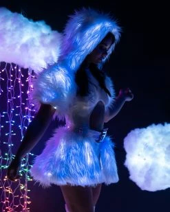 J. Valentine White/Blue LED White Fur Belted Skirt -ravewonder store FR150 FR151 WBL SIDE scaled