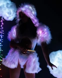 J. Valentine White/Pink LED White Fur Belted Skirt -ravewonder store FR150 FR151 WPK FRONT 1 scaled