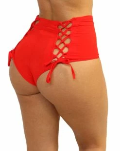 Shark Red Lace Back High Waist Bottoms 8 Shark Red Lace Back High Waist Bottoms -ravewonder store IMG 2543 clipped rev 1