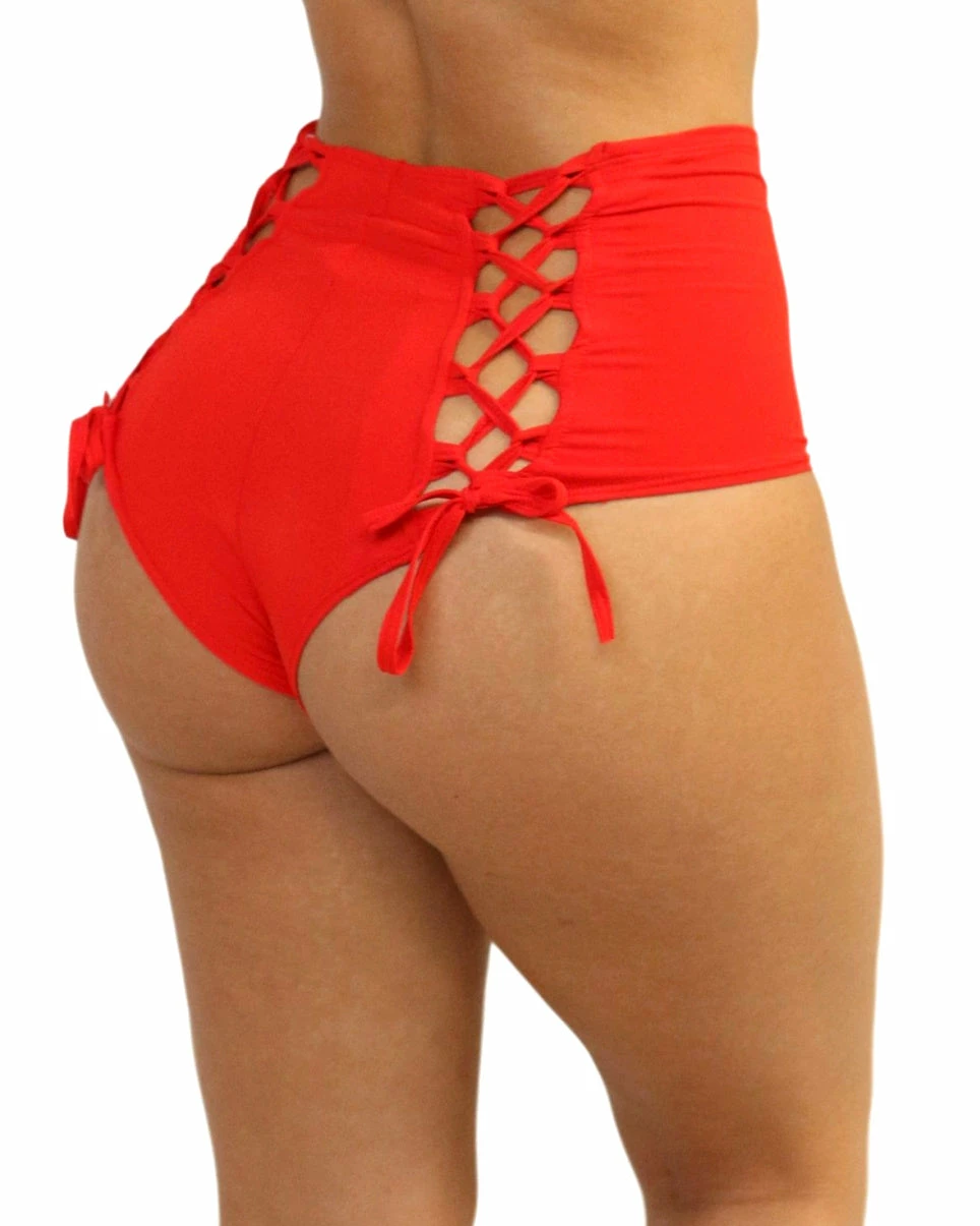 Shark Red Lace Back High Waist Bottoms 3 Shark Red Lace Back High Waist Bottoms - Image 3