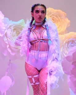 Be Wicked Lady Love Sheer Short Robe With Boa Feather Trim -ravewonder store IMG 8208