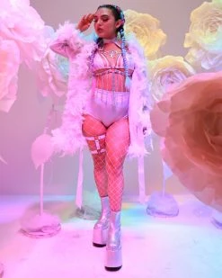 Be Wicked Lady Love Sheer Short Robe With Boa Feather Trim -ravewonder store IMG 8209