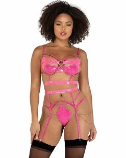 Roma 3pc Chain & Vinyl Pink Lingerie Set -ravewonder store LI506 Pink 2048x 692b5be9 f154 4bb8 bac8 5ebae8c3ef30