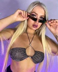 Hengda Pearl Bliss Rhinestone Bandeau Top -ravewonder store P6