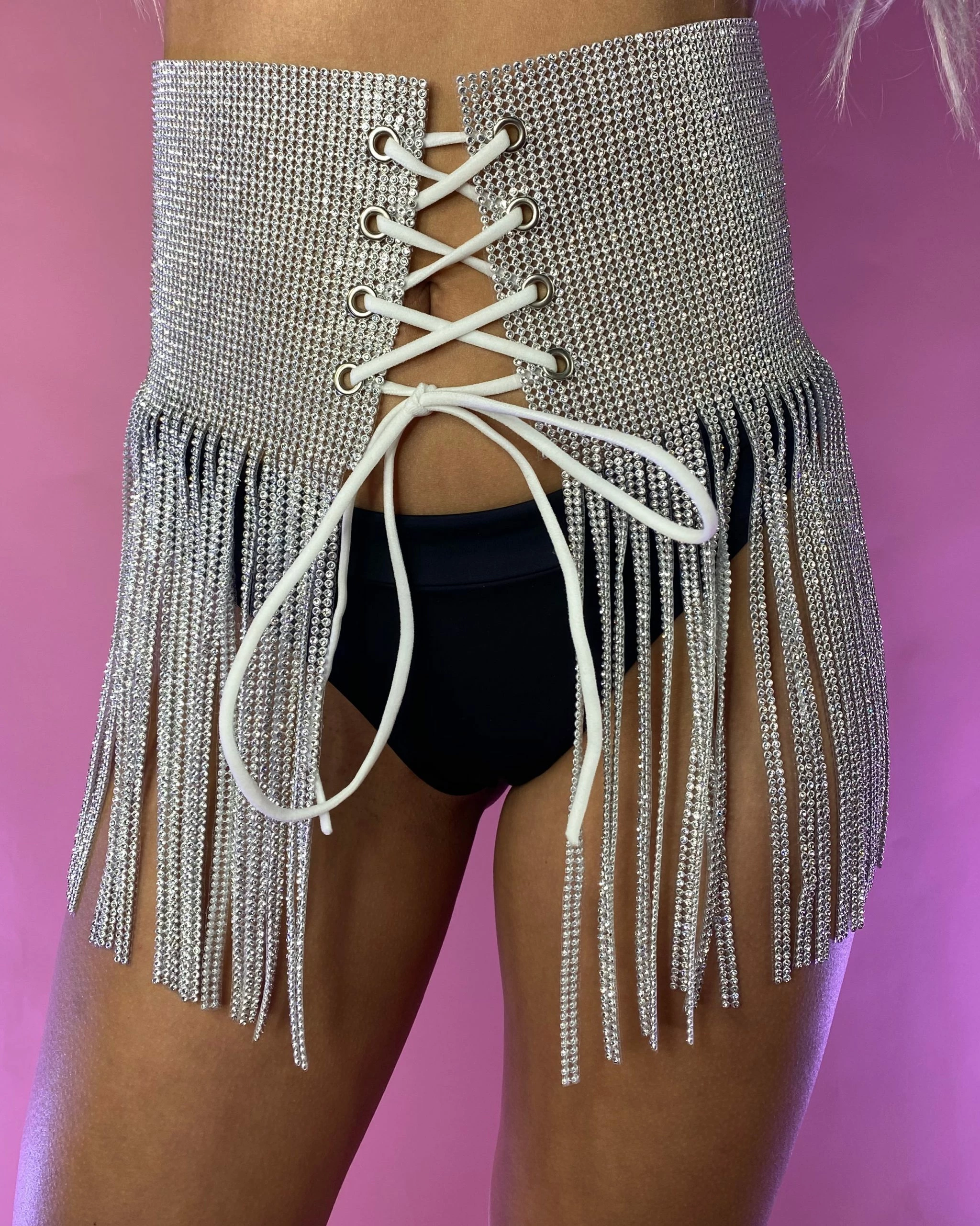 Hengda Silver Rhinestone Fringe Front Wrap Skirt 1 Hengda Silver Rhinestone Fringe Front Wrap Skirt